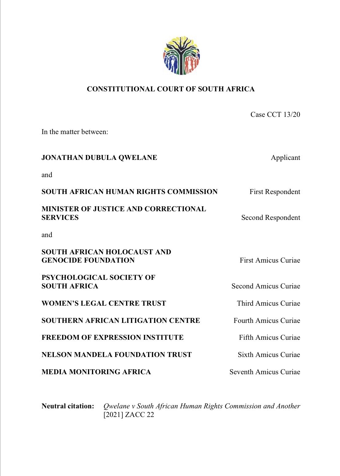 Qwelane case cover page